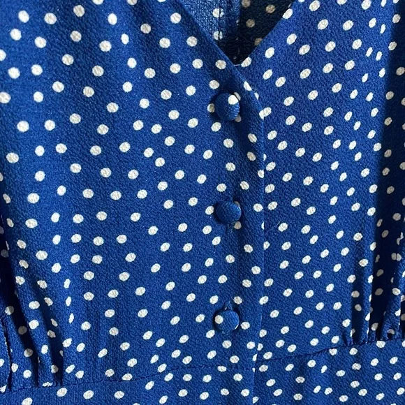 Marine Blue Polka Dot Button Up Midi Dress - Picture 2 of 7